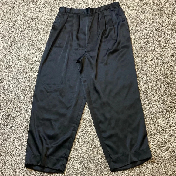 Vintage Breckenridge High Waisted Silky Polyester Black Pleated Front Pants - Picture 9 of 9